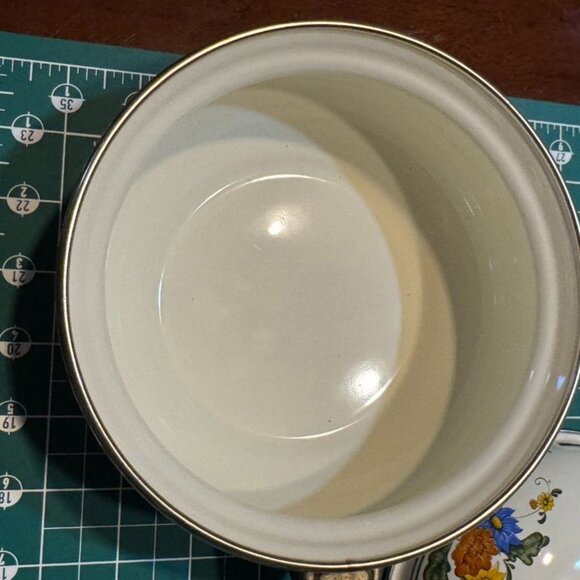 VTG 1960s Villeroy & Boch 1 Qt Enamel Sauce Pan With Floral Design Brass Handle - Picture 3 of 4